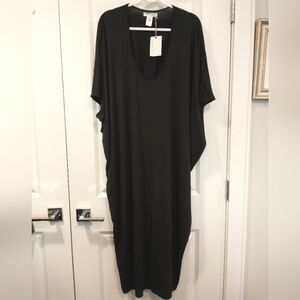 PLUS Size Barefoot Dreams Luxe Milk Jersey Caftan -Black - One Size PLUS - NWOT
